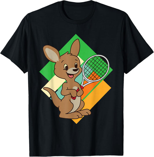 Kangaroo Tennis Player Sports Design Tennis Racket T-Shirt - T-Shirt | Black