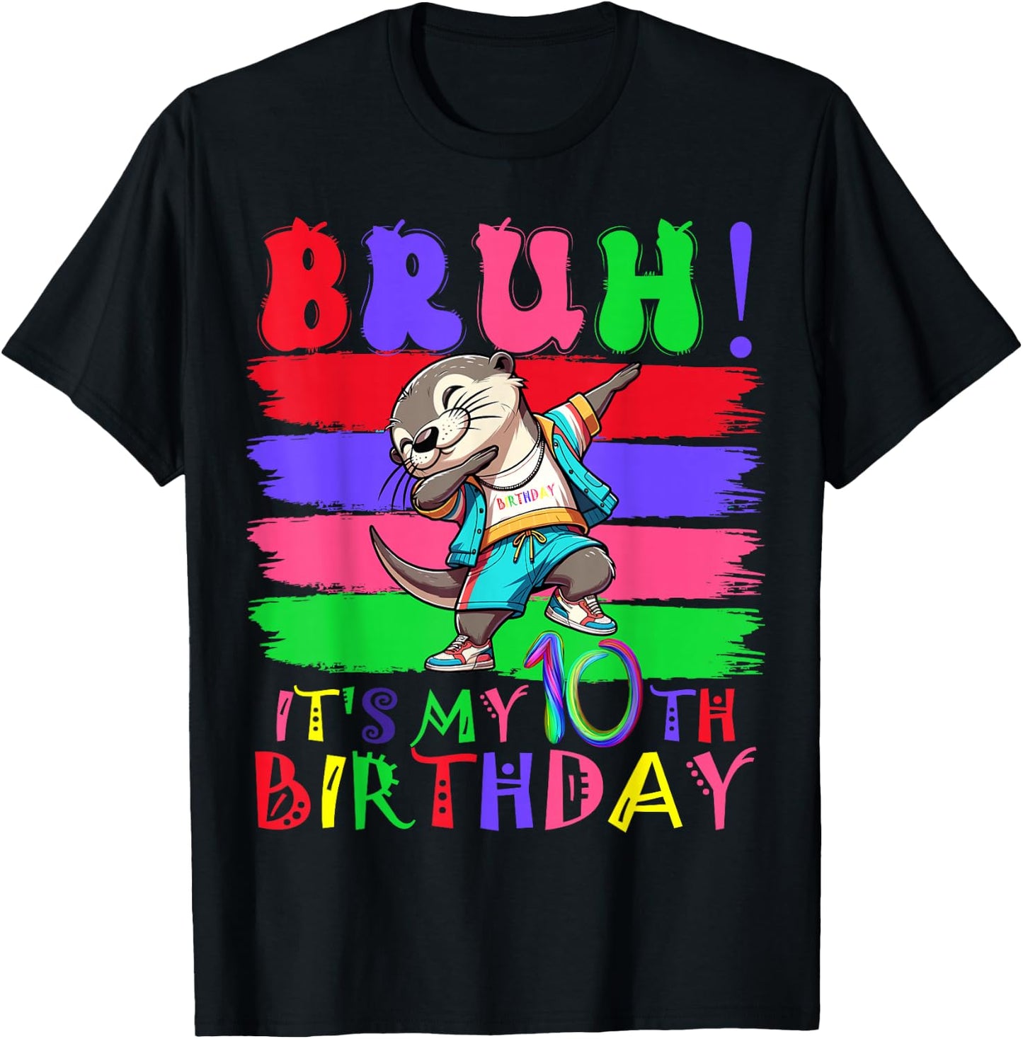 10 Year Old It's My 10th Birthday Otter dabbing boy girl T-Shirt - T-Shirt | Black