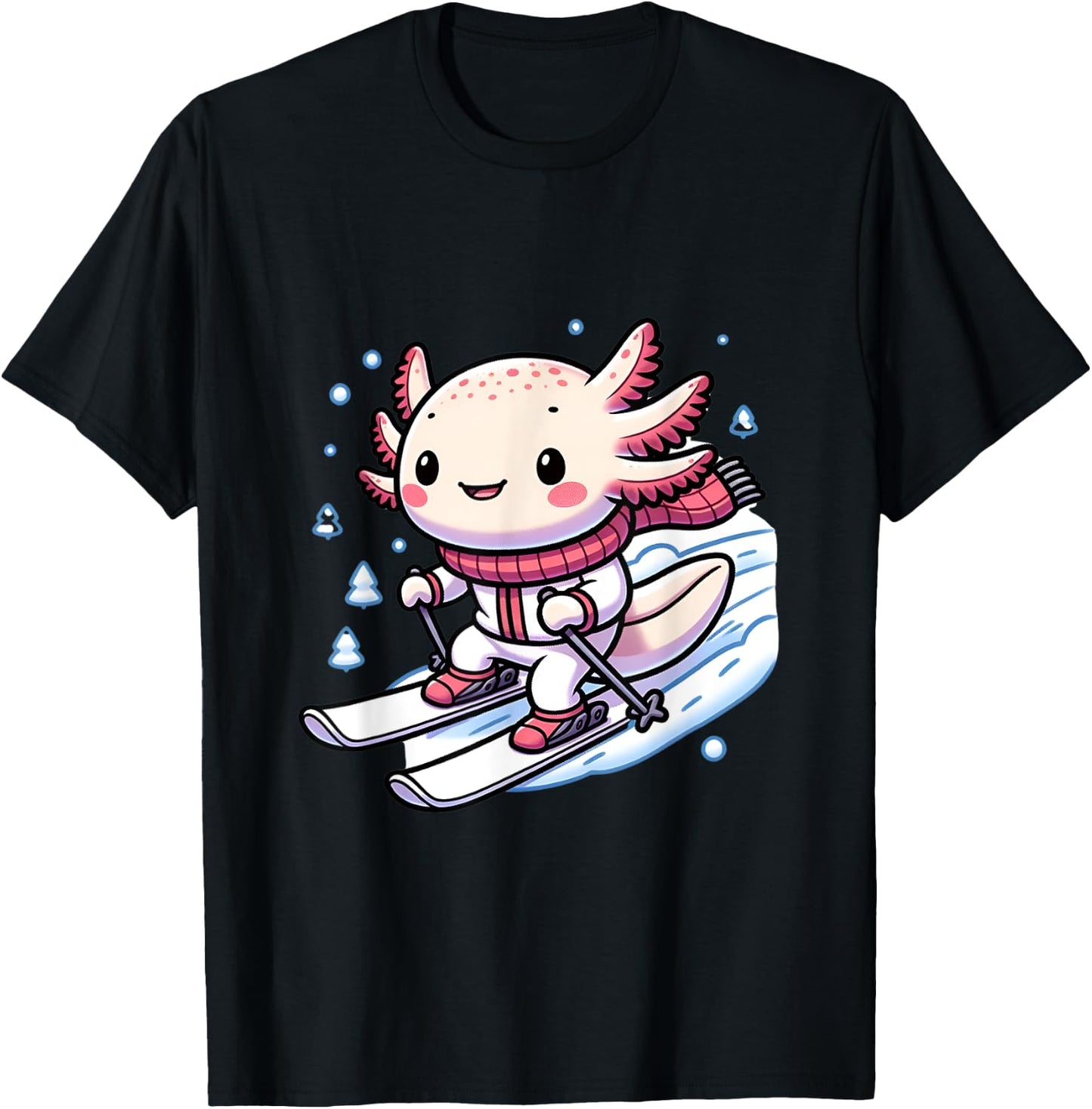 Cute axolotl skiing ski winter sports T-Shirt - T-Shirt | Black