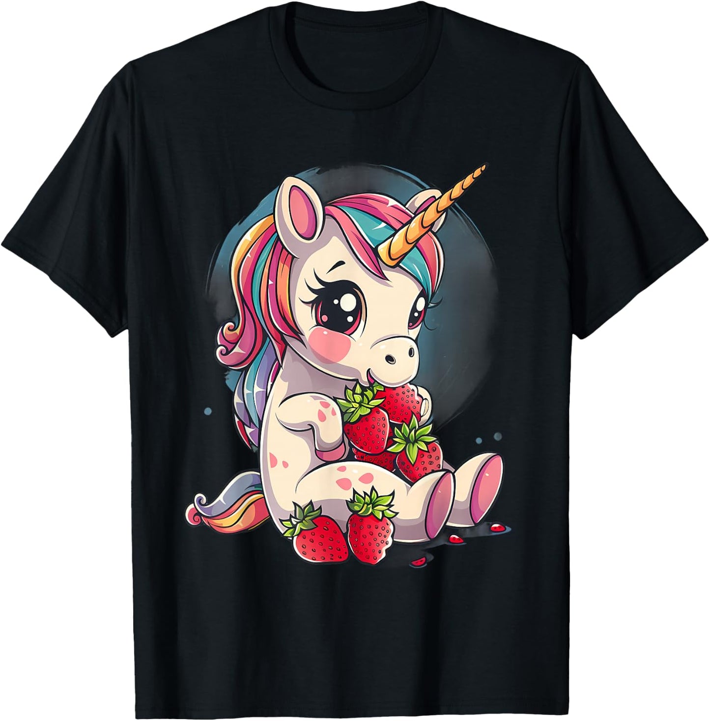 Strawberry Unicorn Cute Fruit Animal Lovers Colourful T-Shirt - T-Shirt | Black