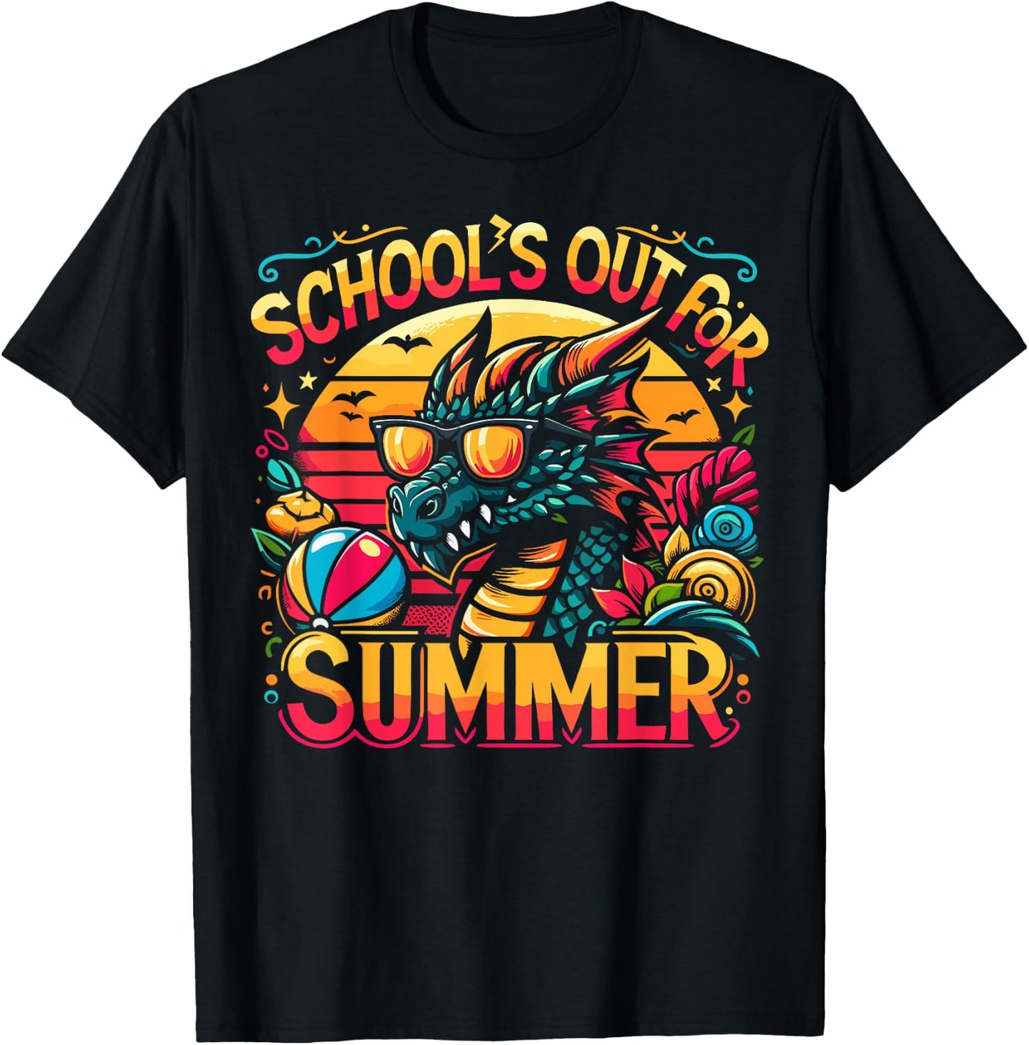 Retro Schools Out for Summer Teacher Girls Boys Kids Dragon T-Shirt - T-Shirt | Black