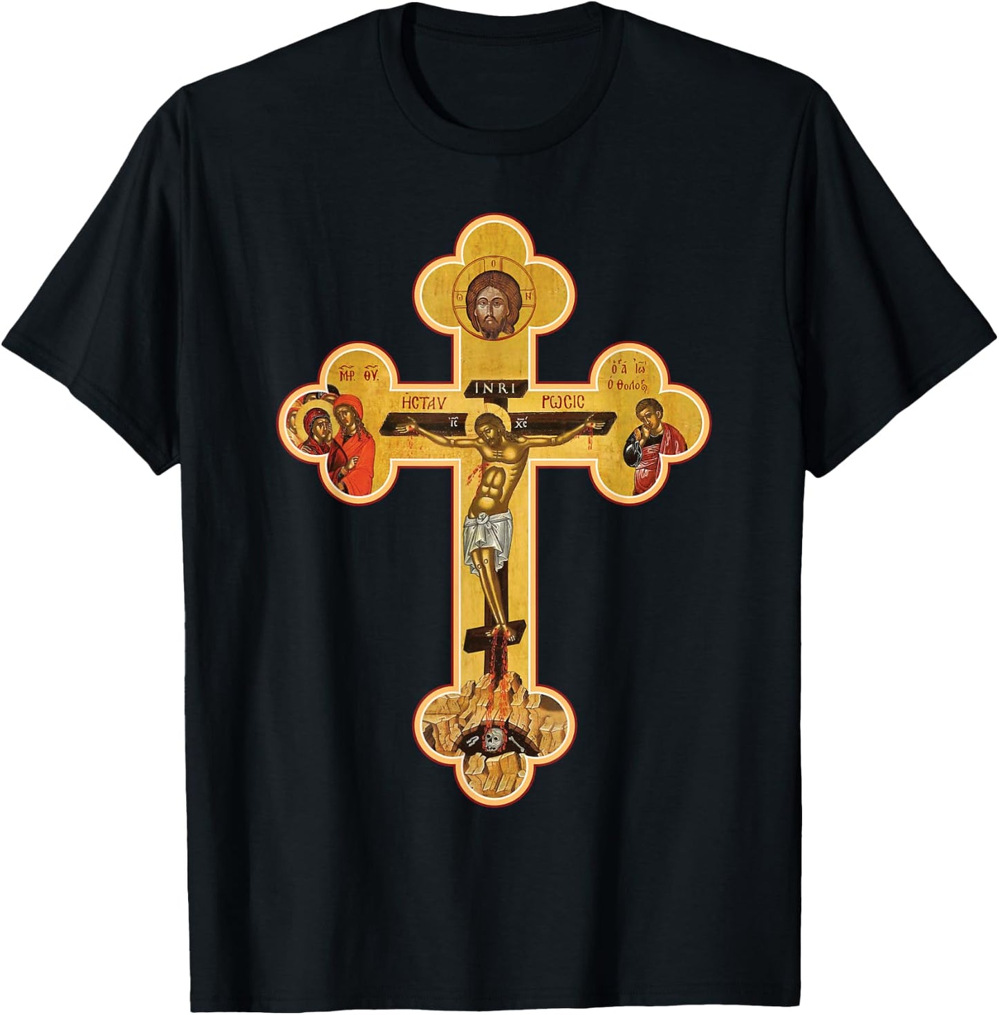 Greek Orthodox Jesus Christ Cross Icon T-Shirt - T-Shirt | Black