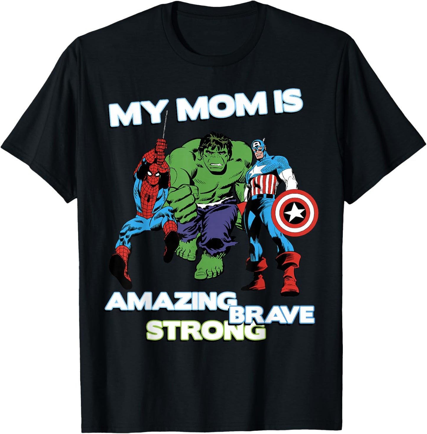 Marvel Avengers My Mom Is Amazing Brave Strong Chest Logo T-Shirt - T-Shirt | Black