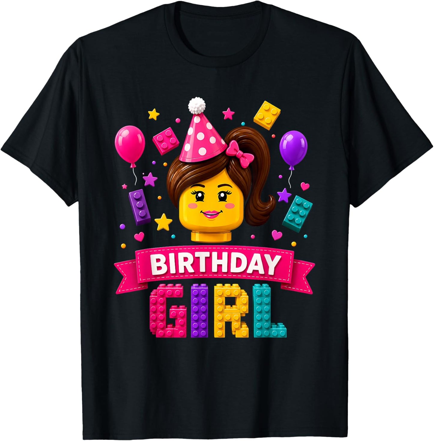 Building Bricks Birthday Girl Party Master Builder Blocks T-Shirt - T-Shirt | Black