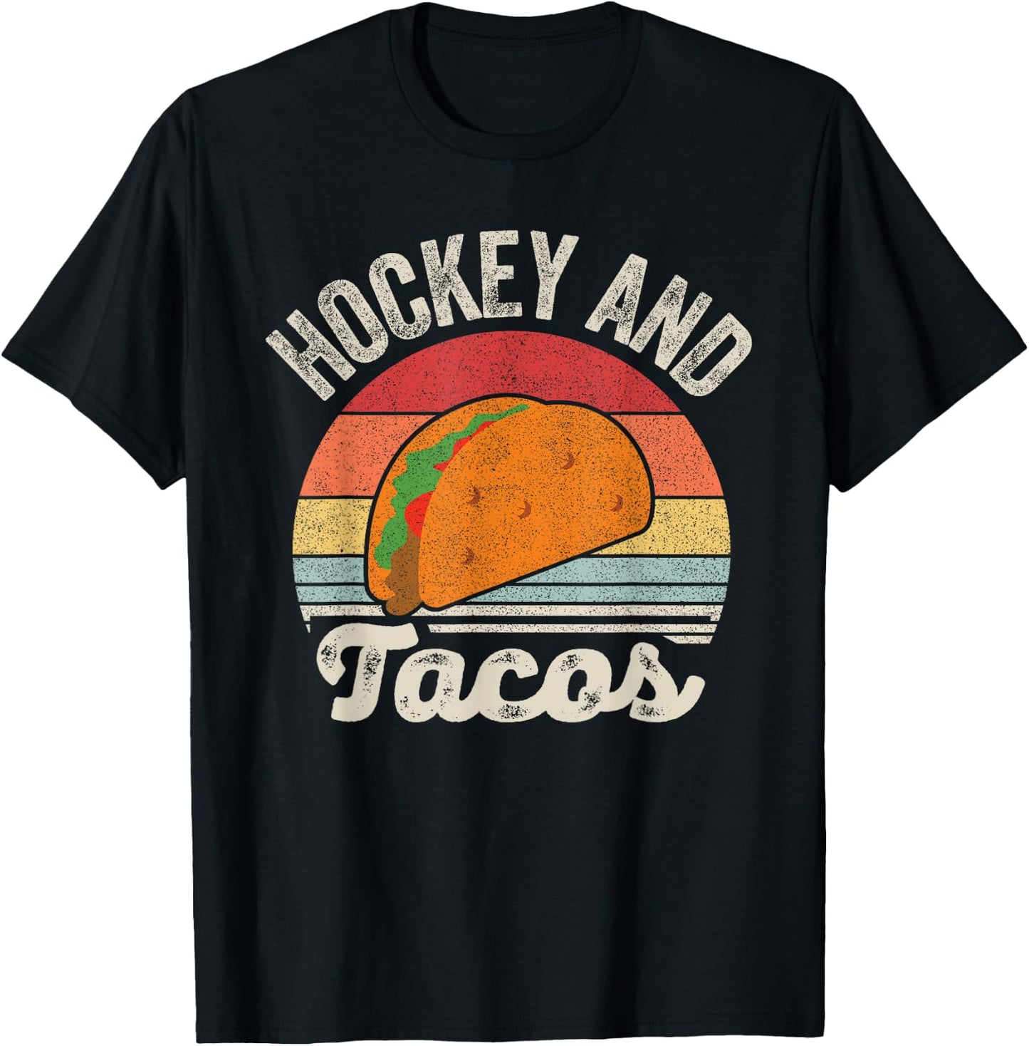 Vintage Retro Hockey And Tacos T-Shirt - T-Shirt | Black