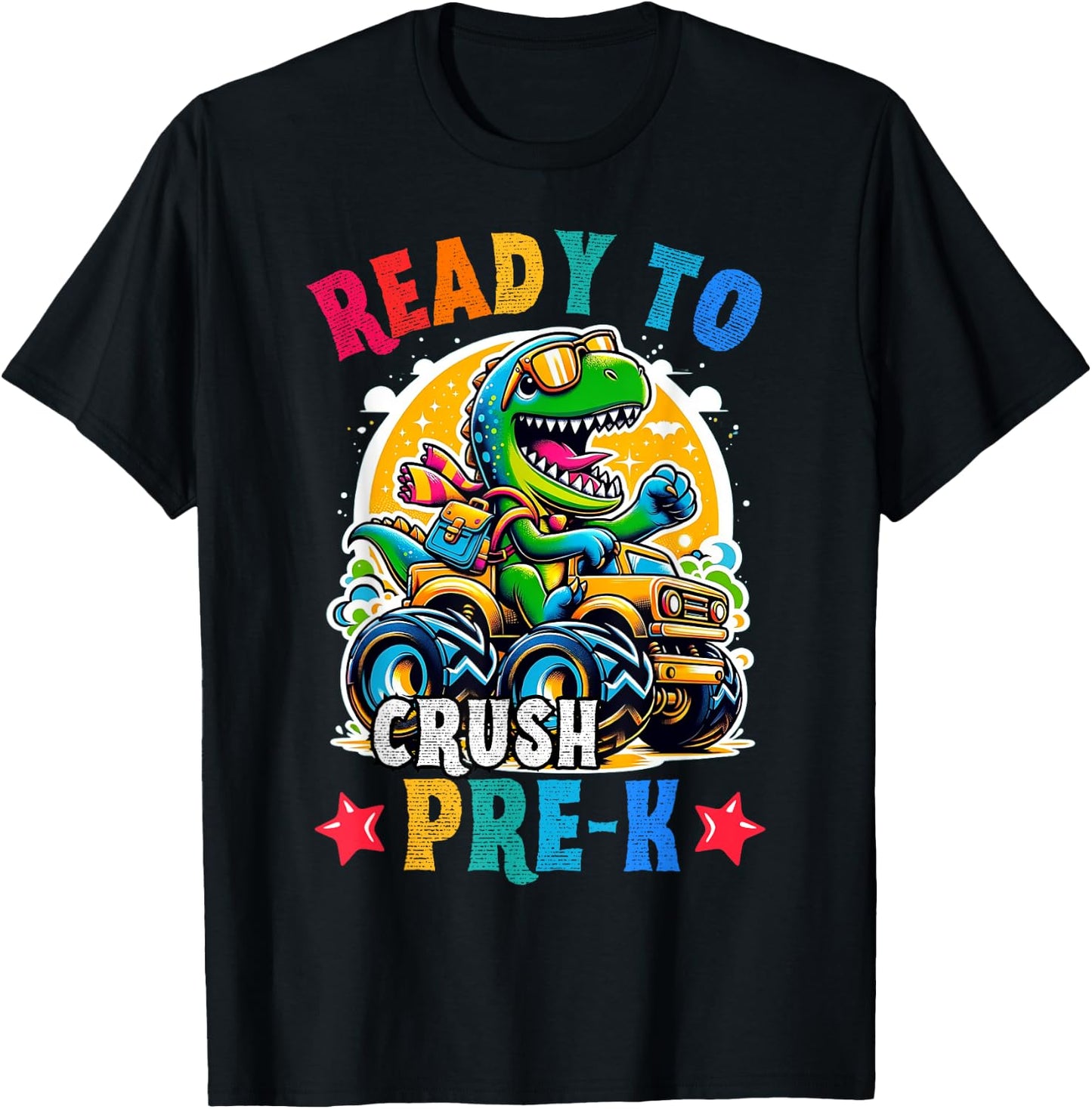 Monster Truck Dinosaur boys back to School crush Pre-k Kids T-Shirt - T-Shirt | Black