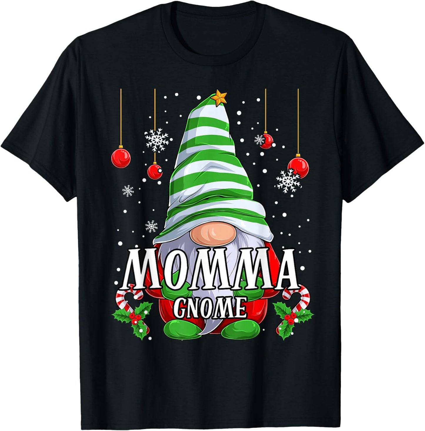 Momma Gnome christmas pajamas matching family group T-Shirt - T-Shirt | Black