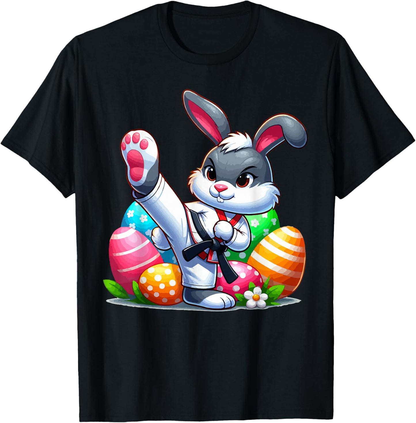 Karate Easter Bunny with a basket of eggs Easter Day Hunt T-Shirt - T-Shirt | Black