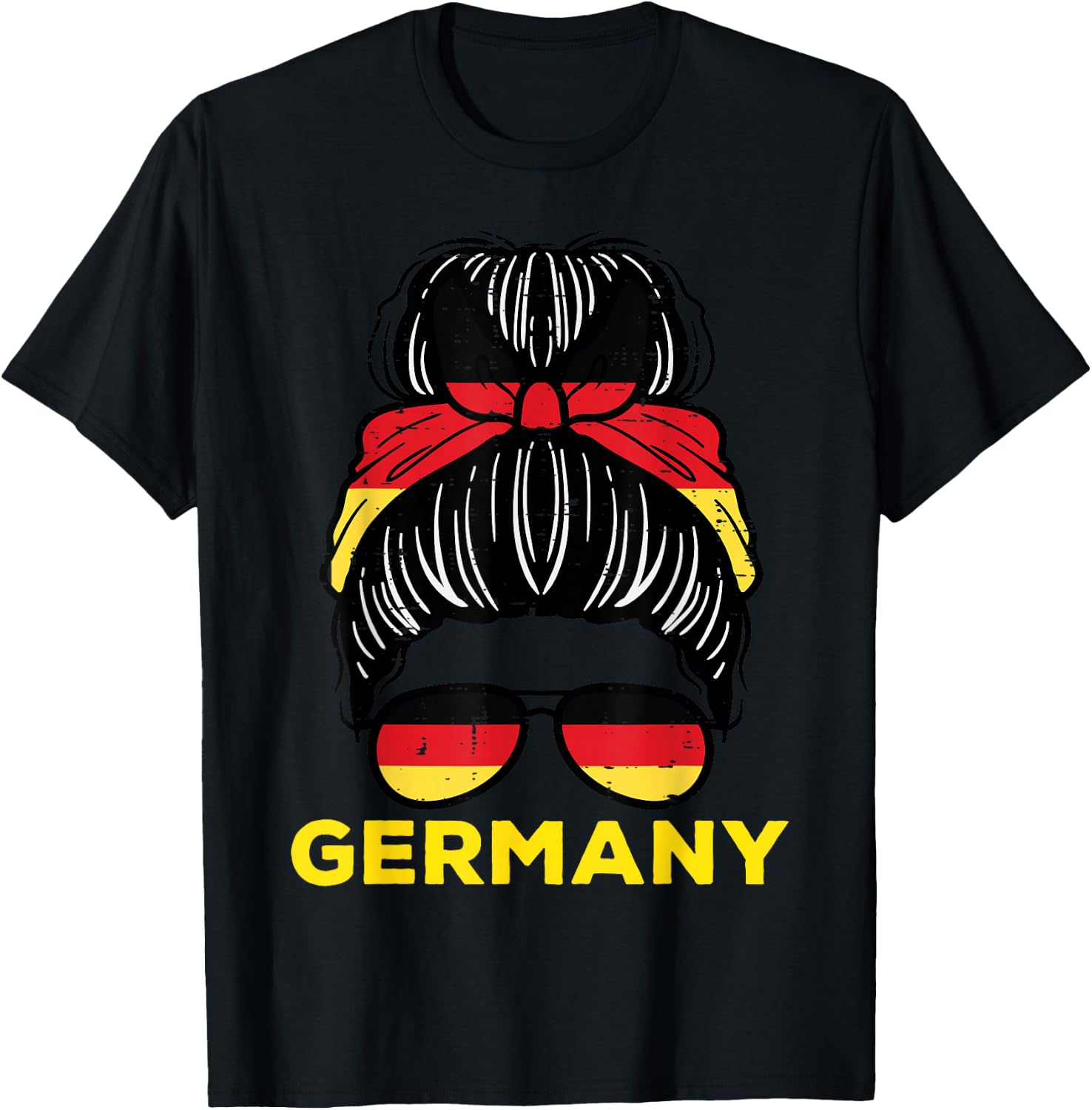 Germany Flag German Girl Messy Bun Football Soccer Fan Women T-Shirt - T-Shirt | Black