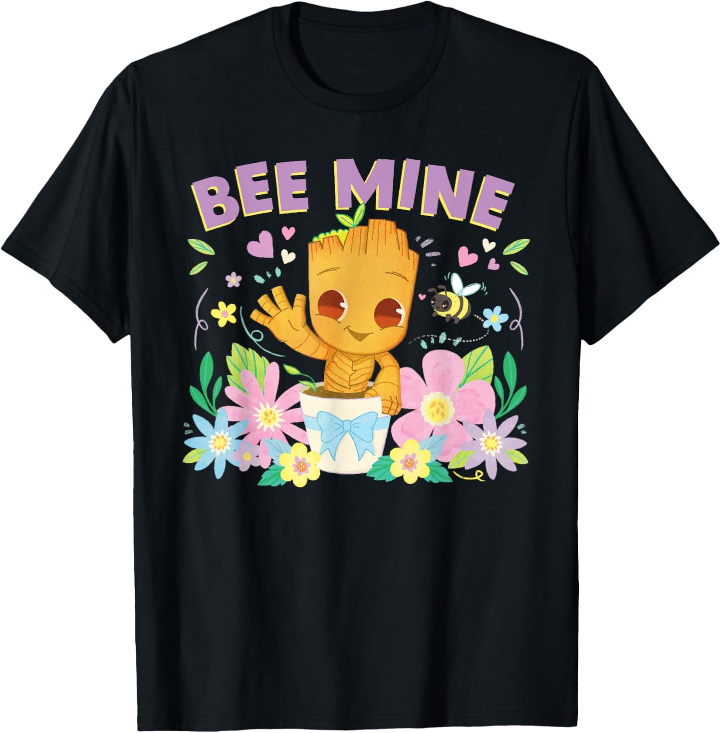 Marvel Valentine’s Day Spring Flower Garden Groot Bee Mine T-Shirt - T-Shirt | Black