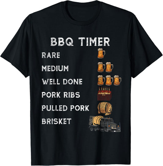 BBQ Smoker BBQ Timer Rare Pork Ribs Pulled Pork Brisket T-Shirt - T-Shirt | Black