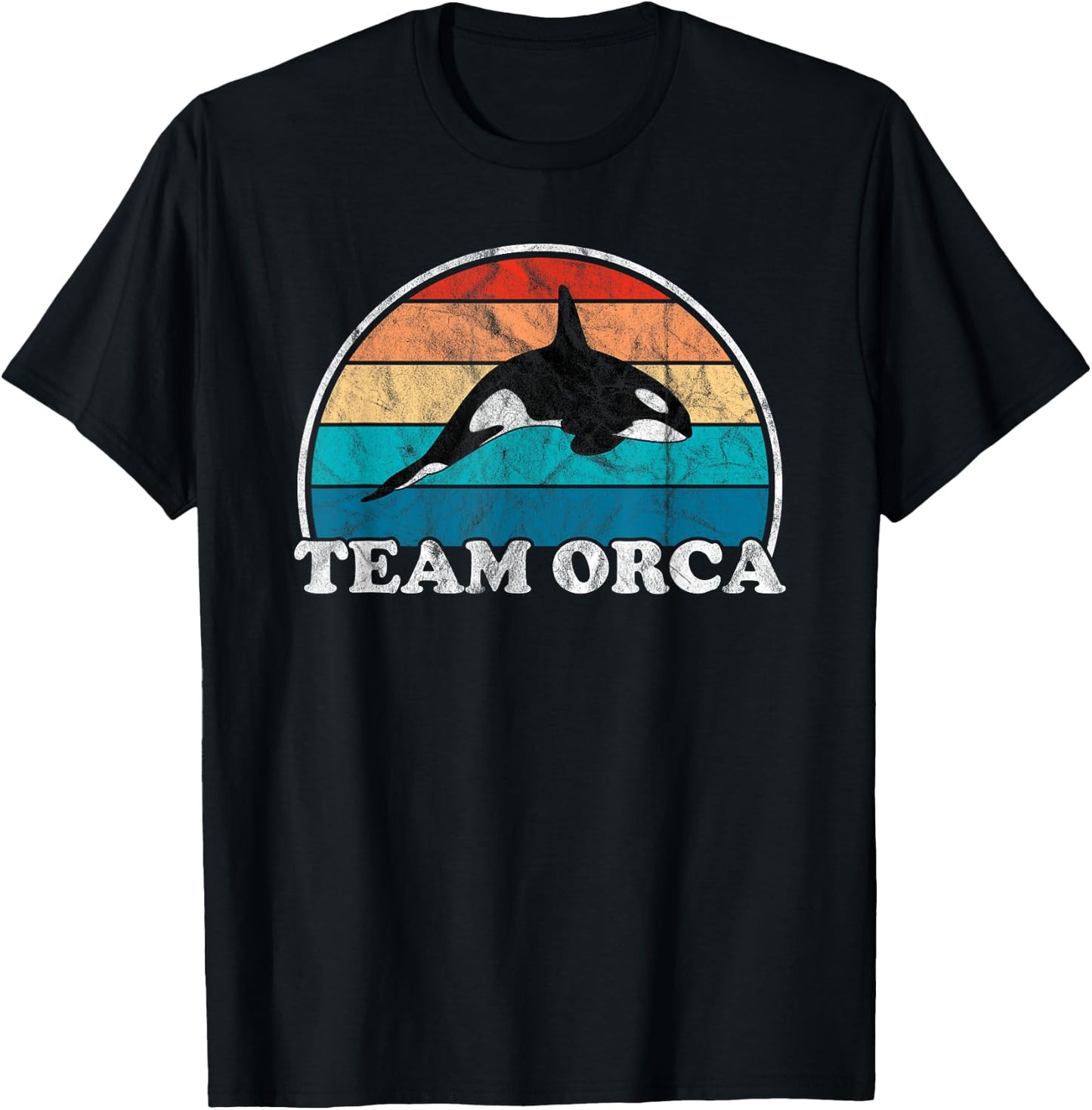 Team Orca - Whale Orcas Sea Ocean Retro Sunset Distressed T-Shirt - T-Shirt | Black