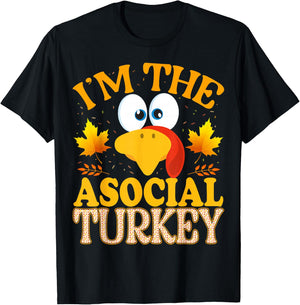 99 Gifts Thanksgiving Family Matching Pajamas - I'm The Asocial Turkey - Adults - Black - Small - Short Sleeve - Modern - Thanksgiving T-Shirt - T-Shirt | Black