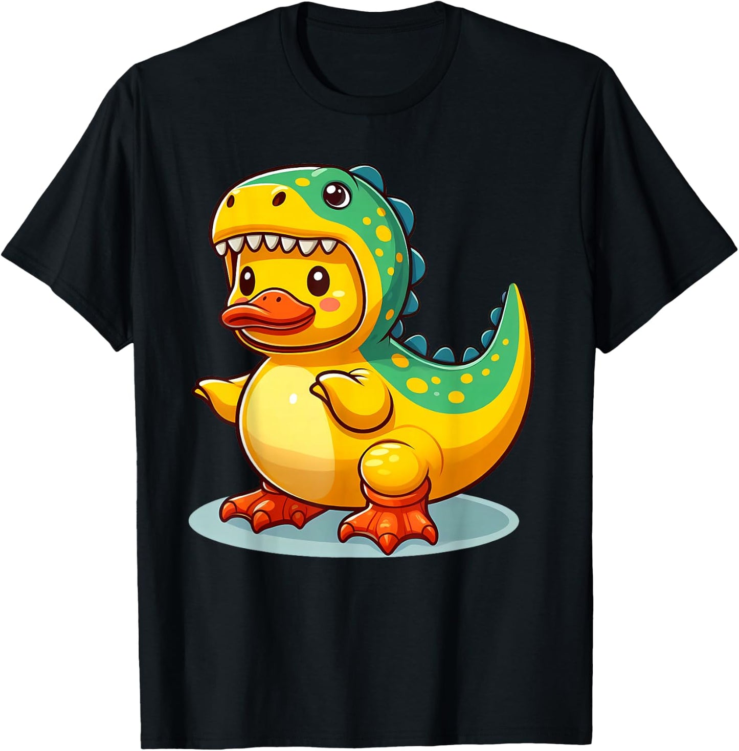Dino Duck, Rubber Yellow Duck Dinosaur T-Shirt - T-Shirt | Black
