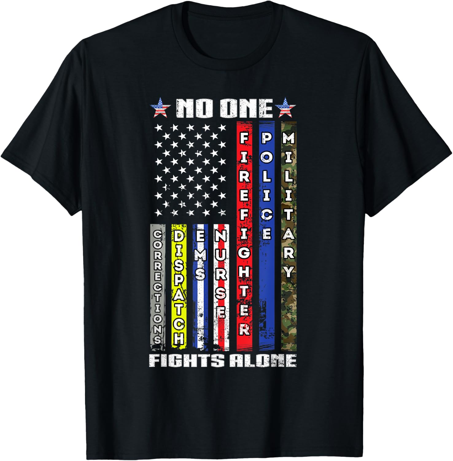 No One Military Fights Alone Patriotic USA Flag 4th of July T-Shirt - T-Shirt | Black