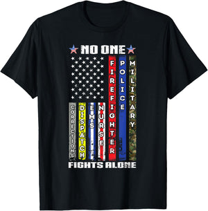 No One Military Fights Alone Patriotic USA Flag 4th of July T-Shirt - T-Shirt | Black