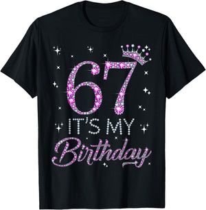 67 It's My Birthday Pink Crown 67th Birthday Gifts T-Shirt - T-Shirt | Black