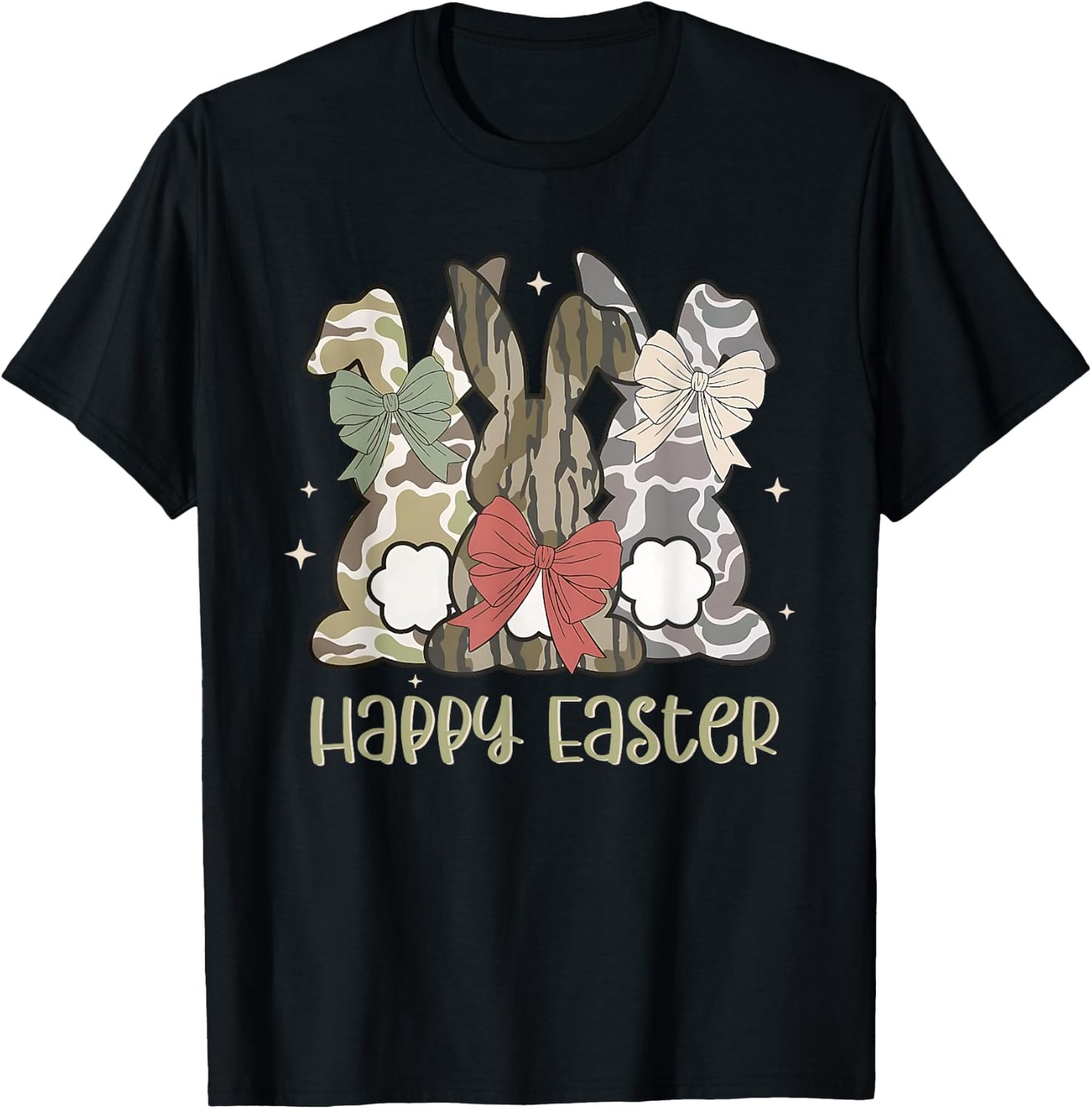 Camo Bunny Happy Easter Camouflage Bunnies Coquette Bow Kids T-Shirt - T-Shirt | Black