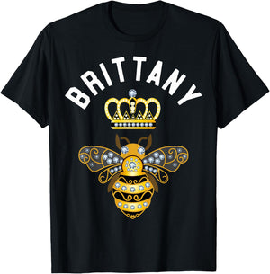 Brittany Name Brittany Birthday Queen Crown Bee Brittany T-Shirt - T-Shirt | Black