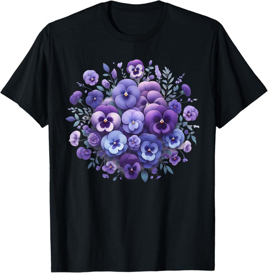 Alzheimer Purple Floral Pansy Dementia Alzheimer's Awareness T-Shirt - T-Shirt | Black