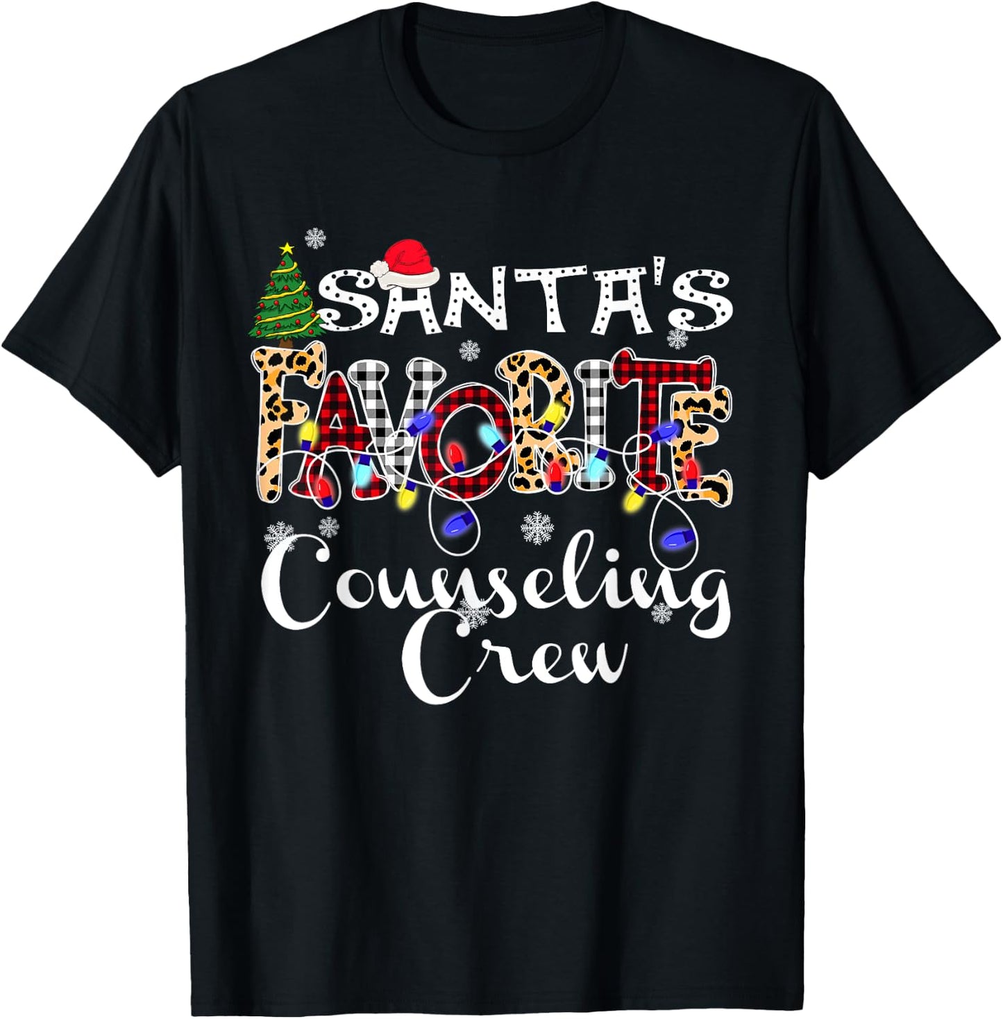 Merry Christmas Santa's Favorite Counseling Crew T-Shirt - T-Shirt | Black