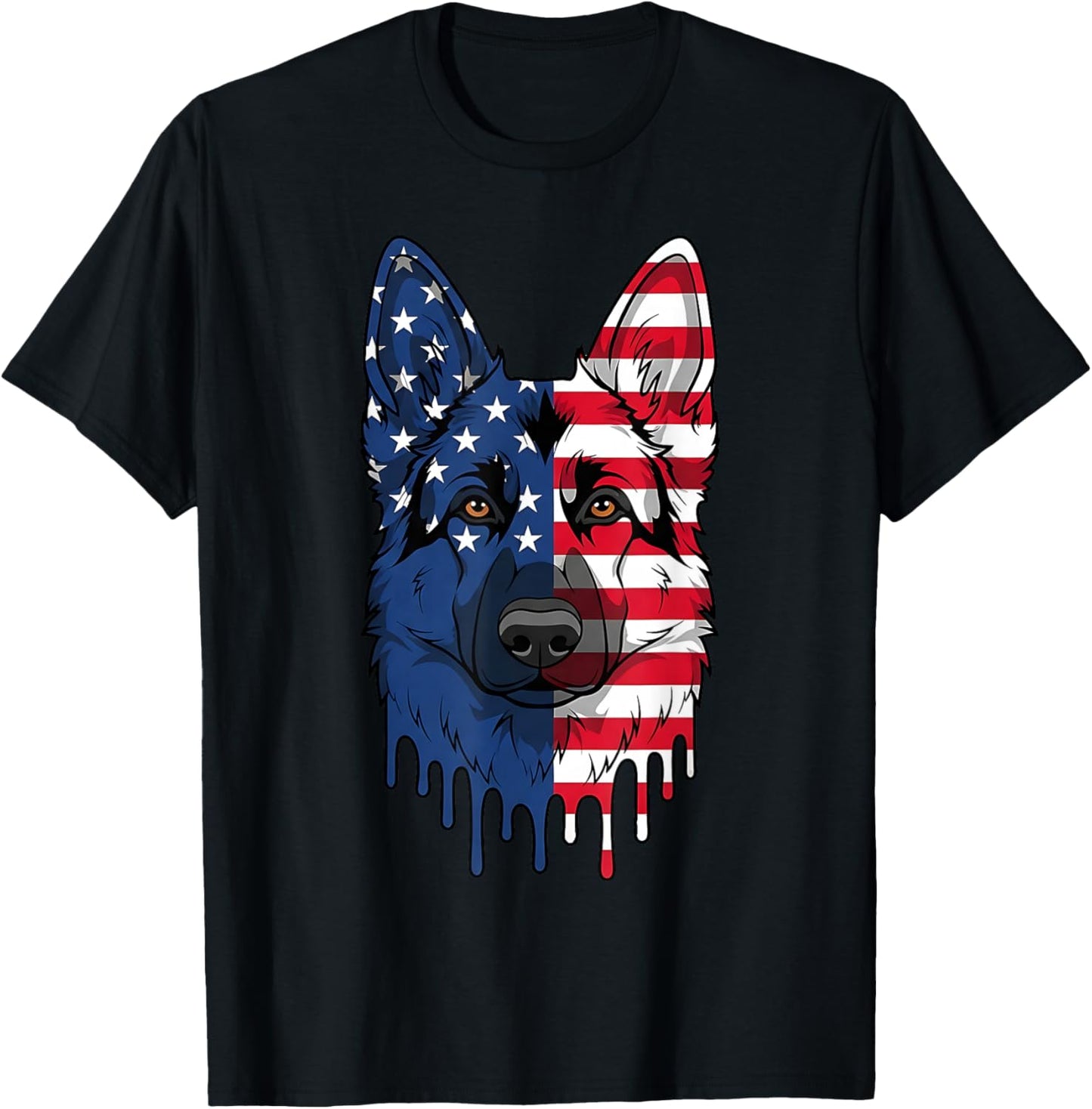 4th of July German Shepherd Dog American Flag Patriotic T-Shirt - T-Shirt | Black