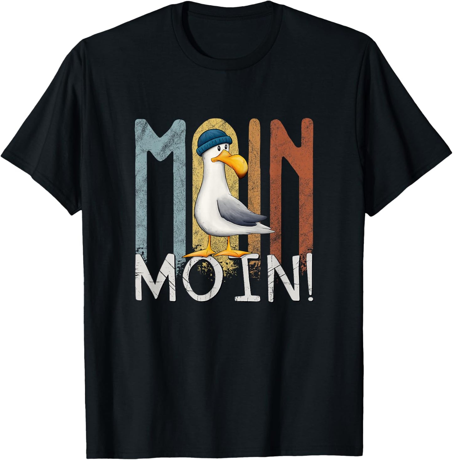 Skizzenmonster Maritime Meer Kunst Coole Möwe mit Mütze Nordsee Ostsee Moin für Nordlichter, -Erwachsene, Kurzarm, Schwarz, S T-Shirt - T-Shirt | Black