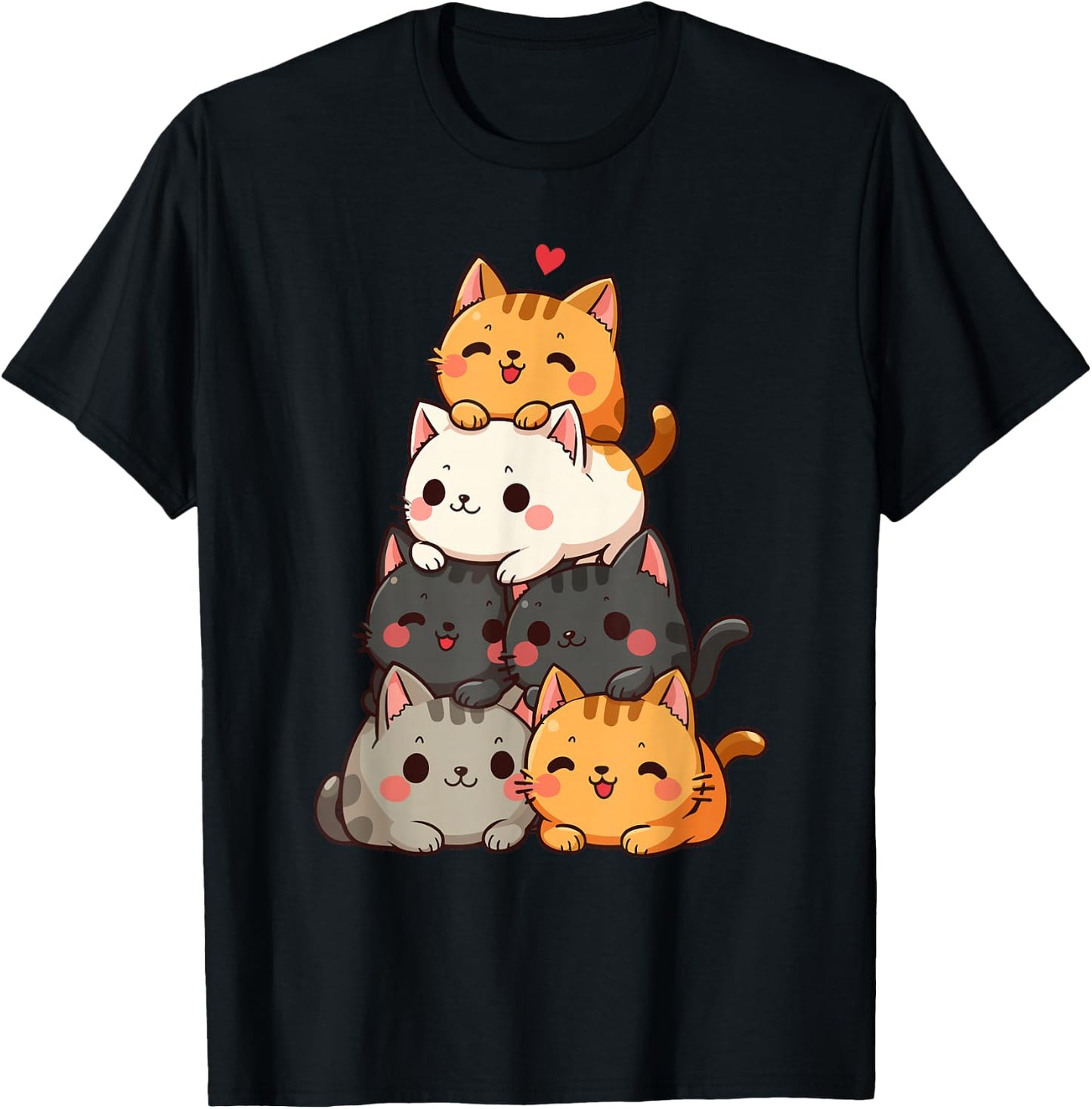 Cute Cats and Kittens, Cat Lovers, Kids Anime Kawaii Cat T-Shirt - T-Shirt | Black