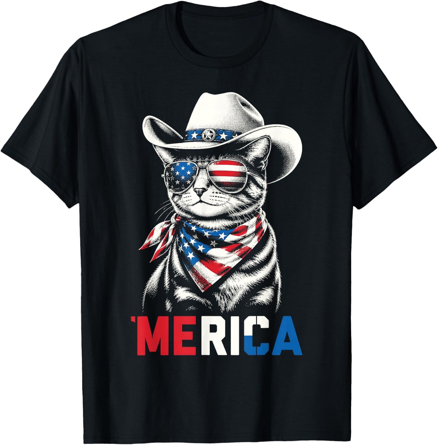 Funny USA 'Merica Cat 4th of July Patriotic Men Women Kids T-Shirt - T-Shirt | Black