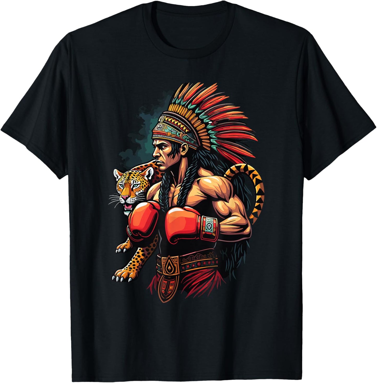 Mexican Boxing Inca Warrior with Jaguar Spirit T-Shirt - T-Shirt | Black