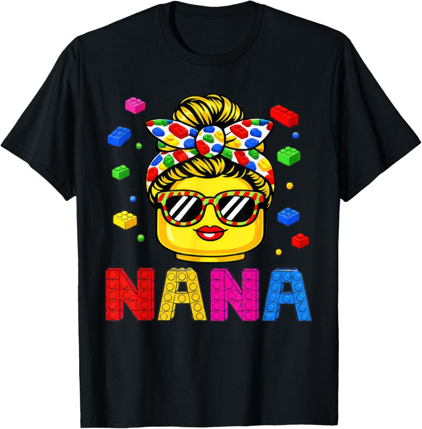 Family Nana Master Builder Building Bricks Blocks MothersDay T-Shirt - T-Shirt | Black