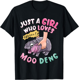Moo Deng just a girl who loves MOODENG Cute Baby pigmy Hippo T-Shirt - T-Shirt | Black