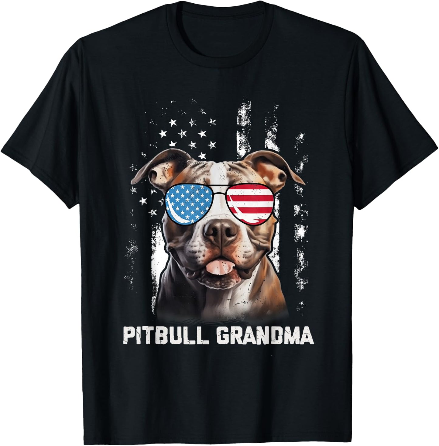 Pitbull Grandma American Flag Sunglasses 4th Of July Dog Kids Men T-Shirt - T-Shirt | Black