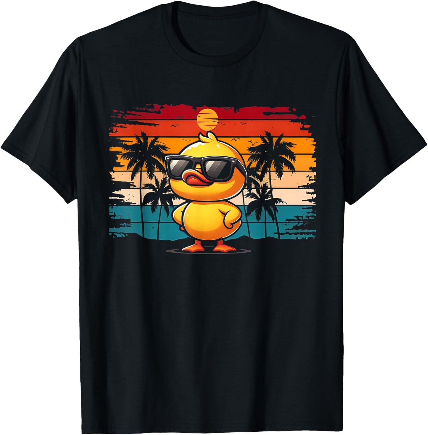 Funny Duck Shirt Cool Retro Yellow Duck in Sunglasses T-Shirt - T-Shirt | Black
