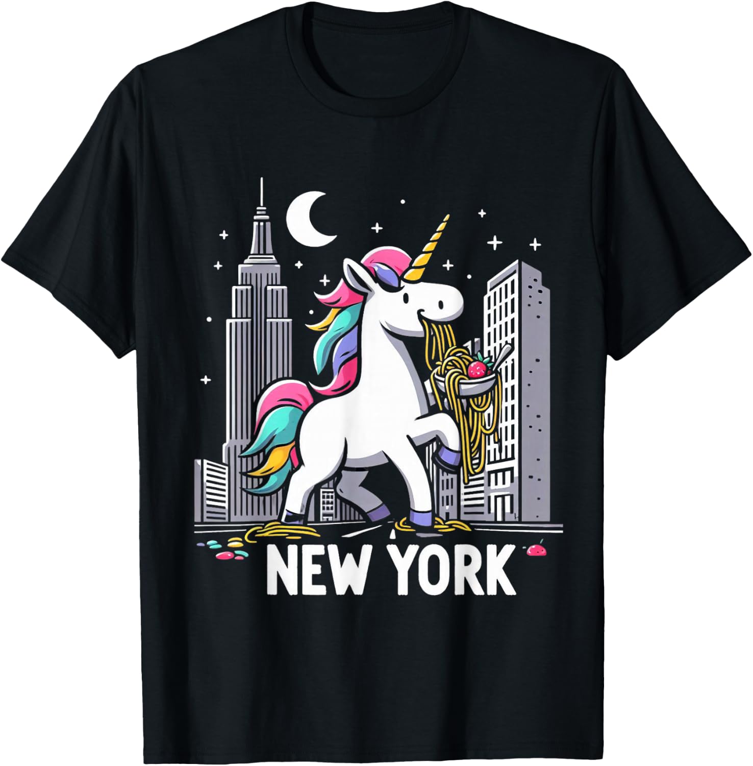 Unicorn New York Spaghetti America Boys Girls Kids Adults T-Shirt - T-Shirt | Black