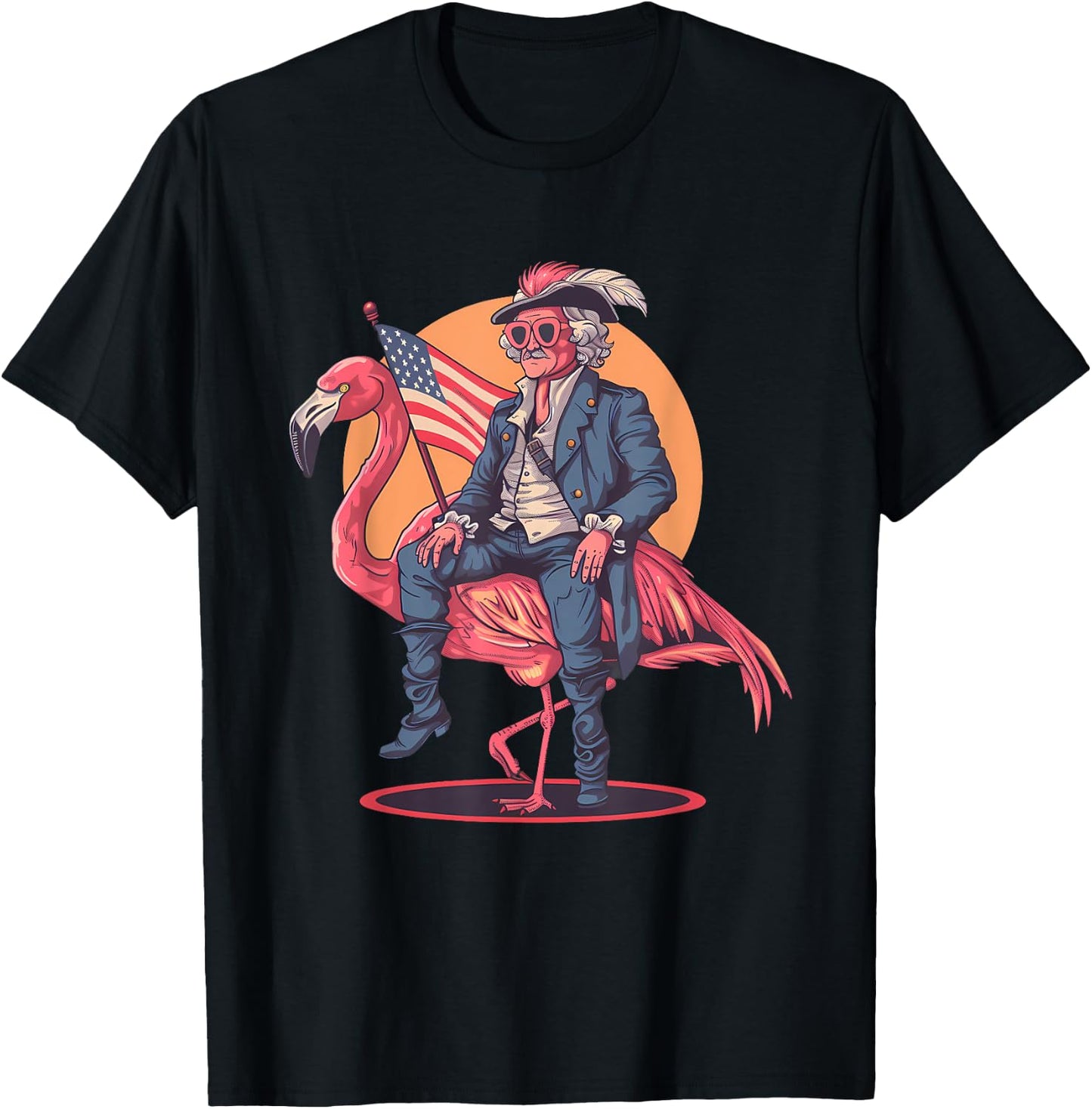 Fourth Of July 4th Of July Flamingo George Washington USA Women Kids Men T-Shirt - T-Shirt | Black