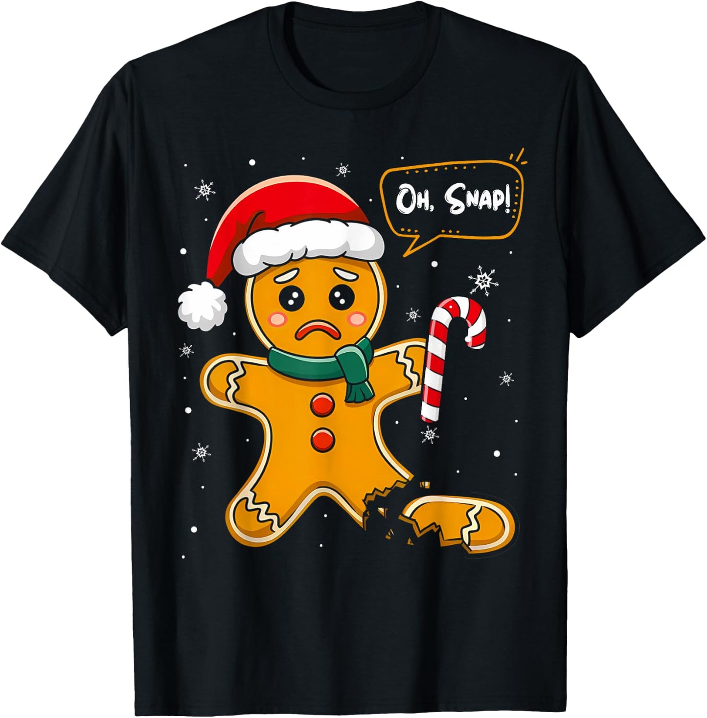 Funny Christmas Oh Snap Gingerbread Man Cookie X Mas PJs T-Shirt - T-Shirt | Black