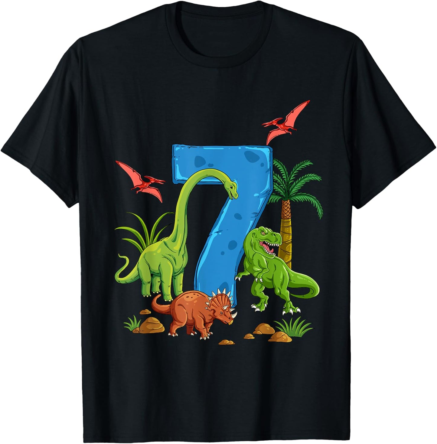 Dinosaurier Geburtstag 7 Jahre , black T-Shirt - T-Shirt | Black