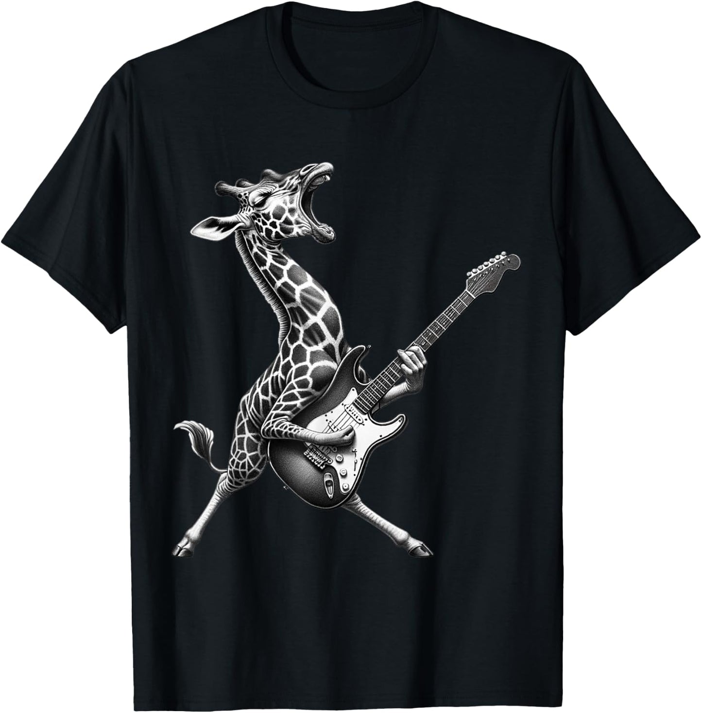 Funny Giraffe Playing Electric Guitar. Giraffe Guitar Lover T-Shirt - T-Shirt | Black