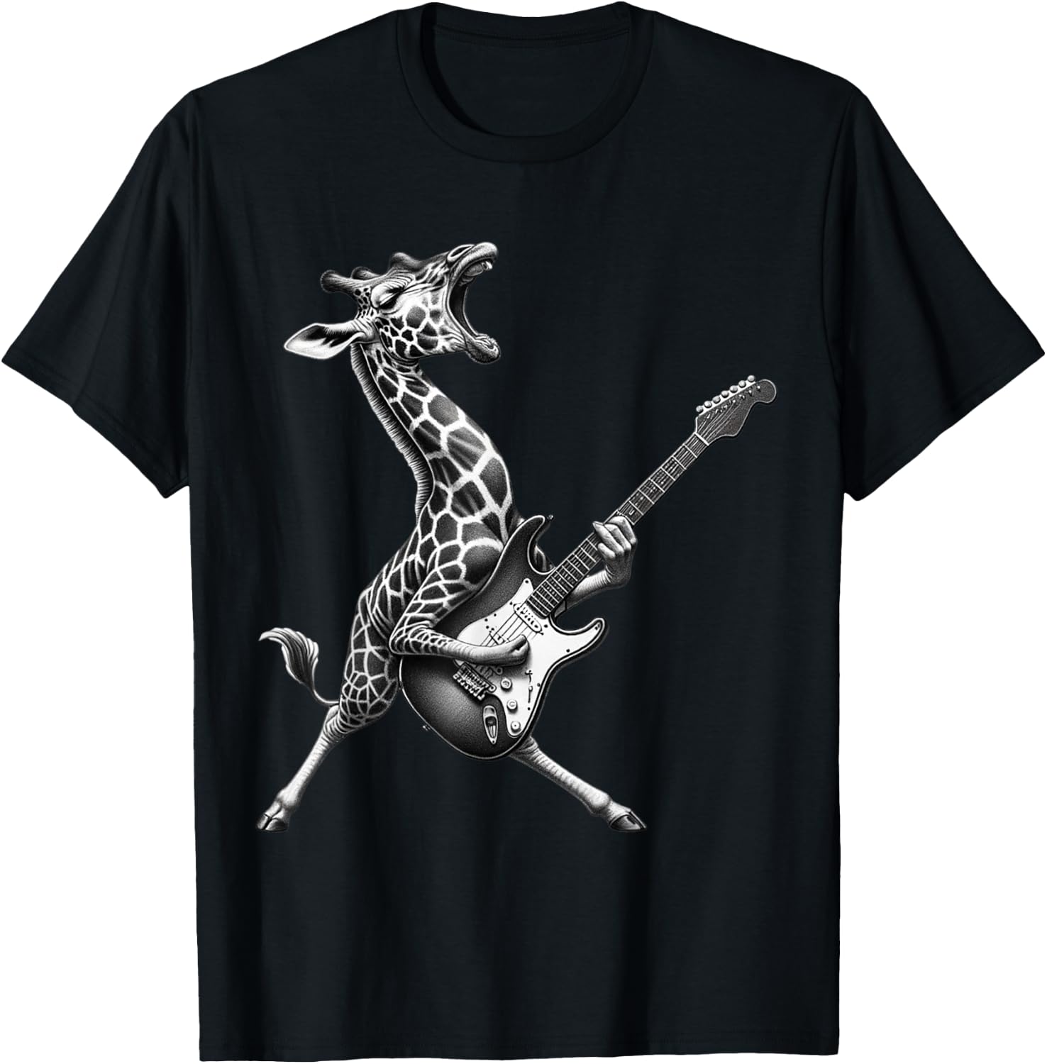 Funny Giraffe Playing Electric Guitar. Giraffe Guitar Lover T-Shirt - T-Shirt | Black