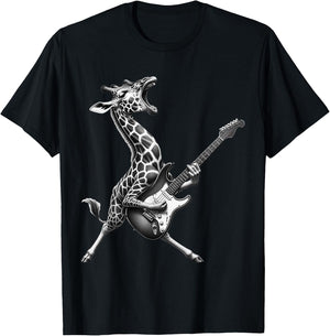 Funny Giraffe Playing Electric Guitar. Giraffe Guitar Lover T-Shirt - T-Shirt | Black