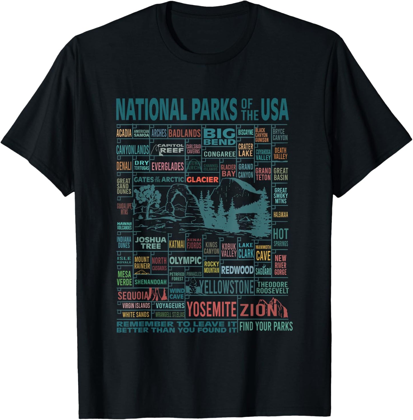 National Park Name Adventure Awaits Camping Hiking Camper T-Shirt - T-Shirt | Black