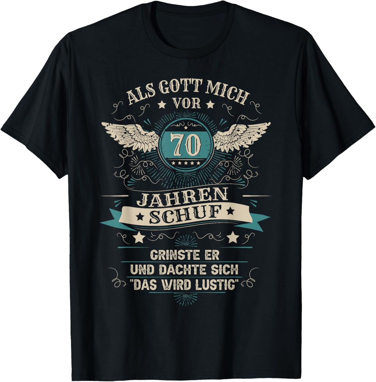 70th Birthday Man Woman 70 Years 1954 Decorative Funny Gift , black T-Shirt - T-Shirt | Black