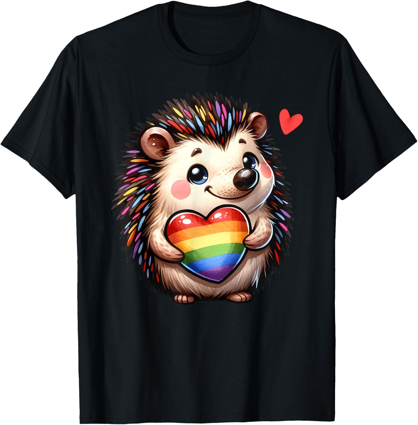 Gay Pride Hedgehog Heart Rainbow Flag LGBT Women Girls Kids T-Shirt - T-Shirt | Black