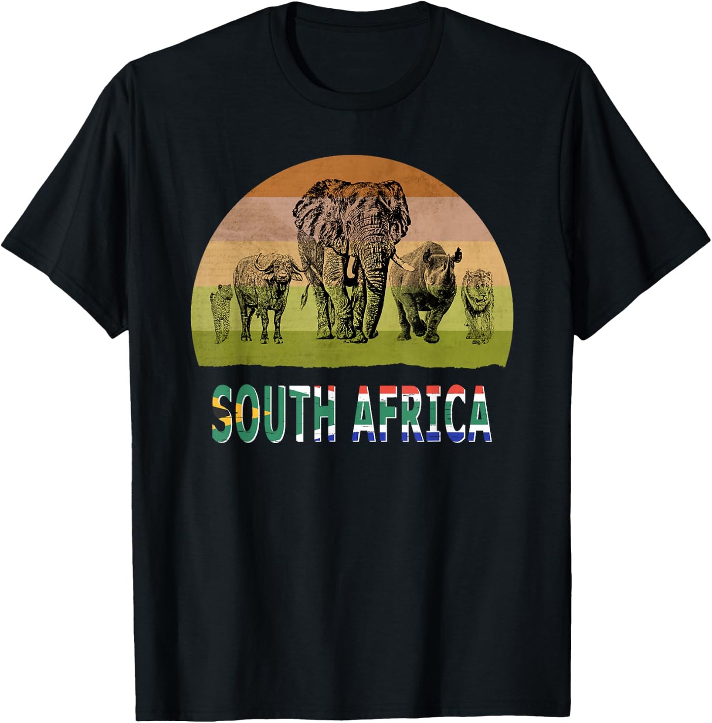 "Big Five" Retro Sunset Design for South Africa Safari T-Shirt - T-Shirt | Black