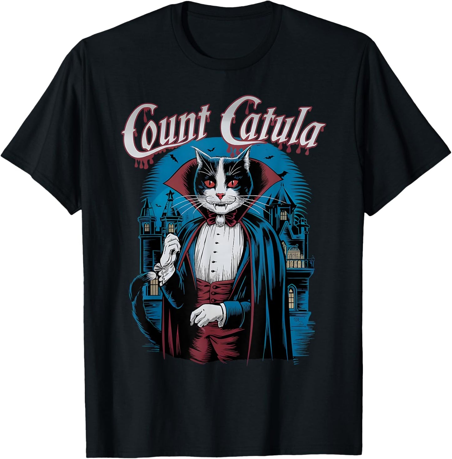 Count Catula Dracula Spooky Horror Vampire Cat Halloween T-Shirt - T-Shirt | Black