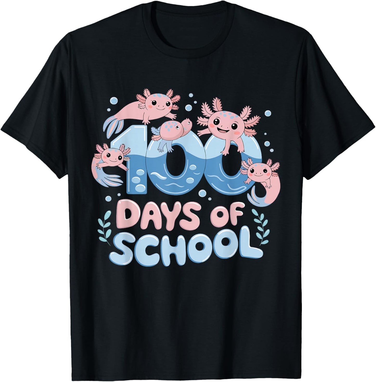 100 Days Of School Axolotl Teacher Kids Boys Girls T-Shirt - T-Shirt | Black