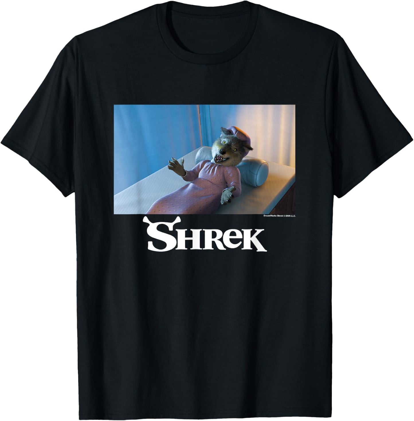 Shrek Iconic Wolf Bed Scene Big Chest Poster T-Shirt - T-Shirt | Black