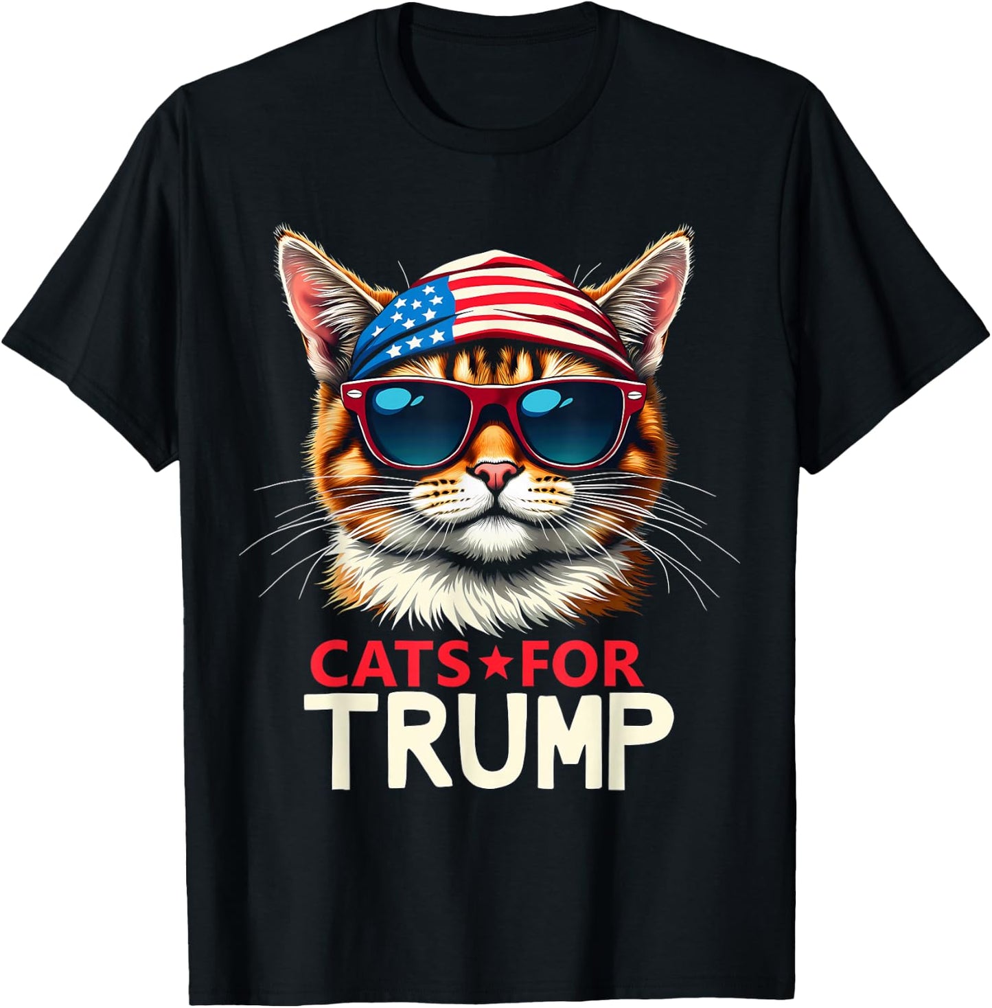 Cats For Trump Funny American Flag T-Shirt - T-Shirt | Black