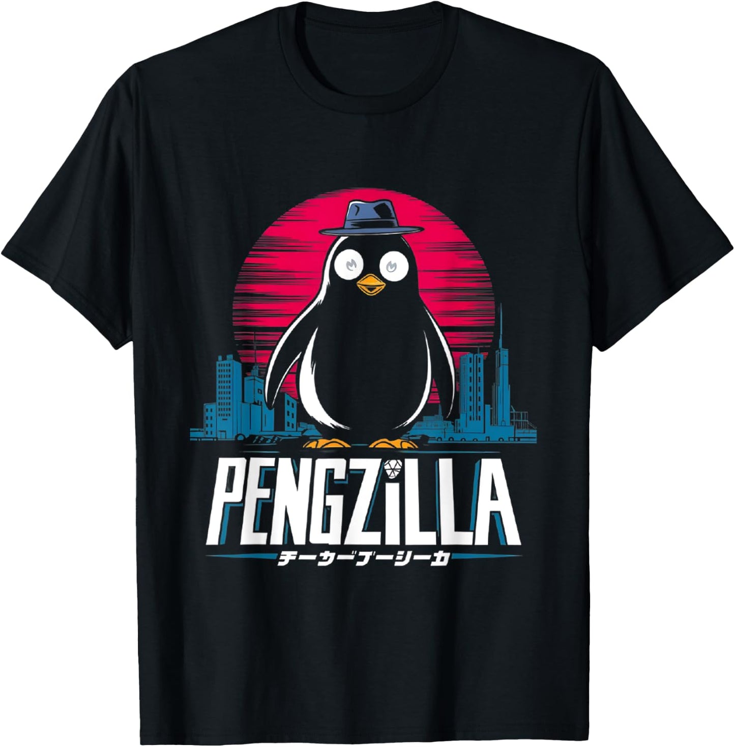 Pengzilla Penguin Japanese Art Funny Penguin T-Shirt - T-Shirt | Black